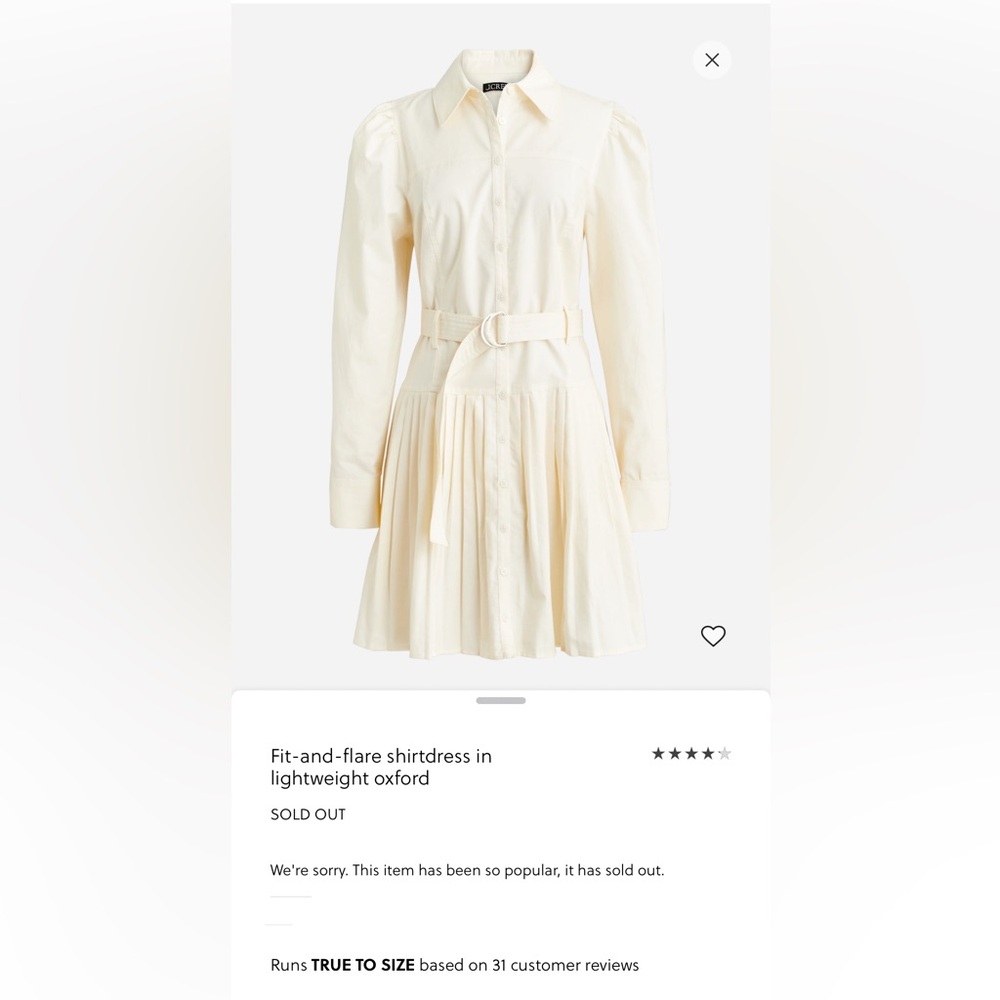 J. Crew Ivory Fit-and-Flare Shirtdress in Lightweight Oxford